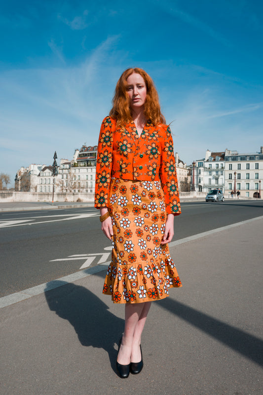 Daima, stylish jacket and mid long skirt