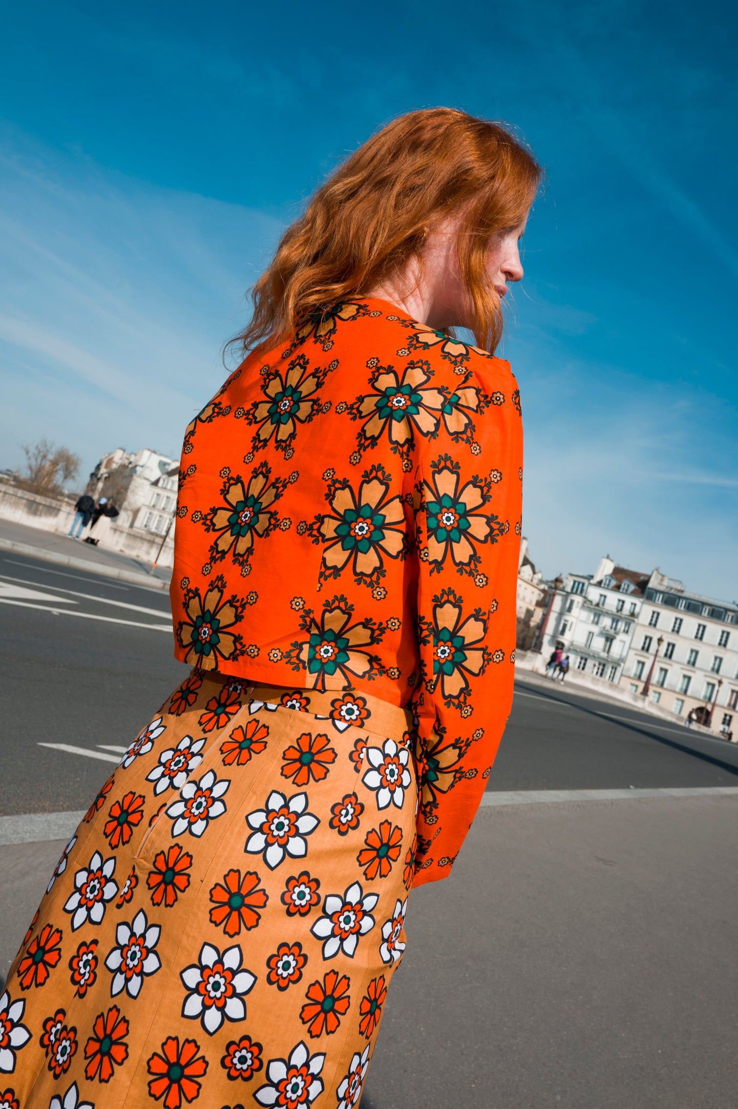 Daima, stylish jacket and mid long skirt
