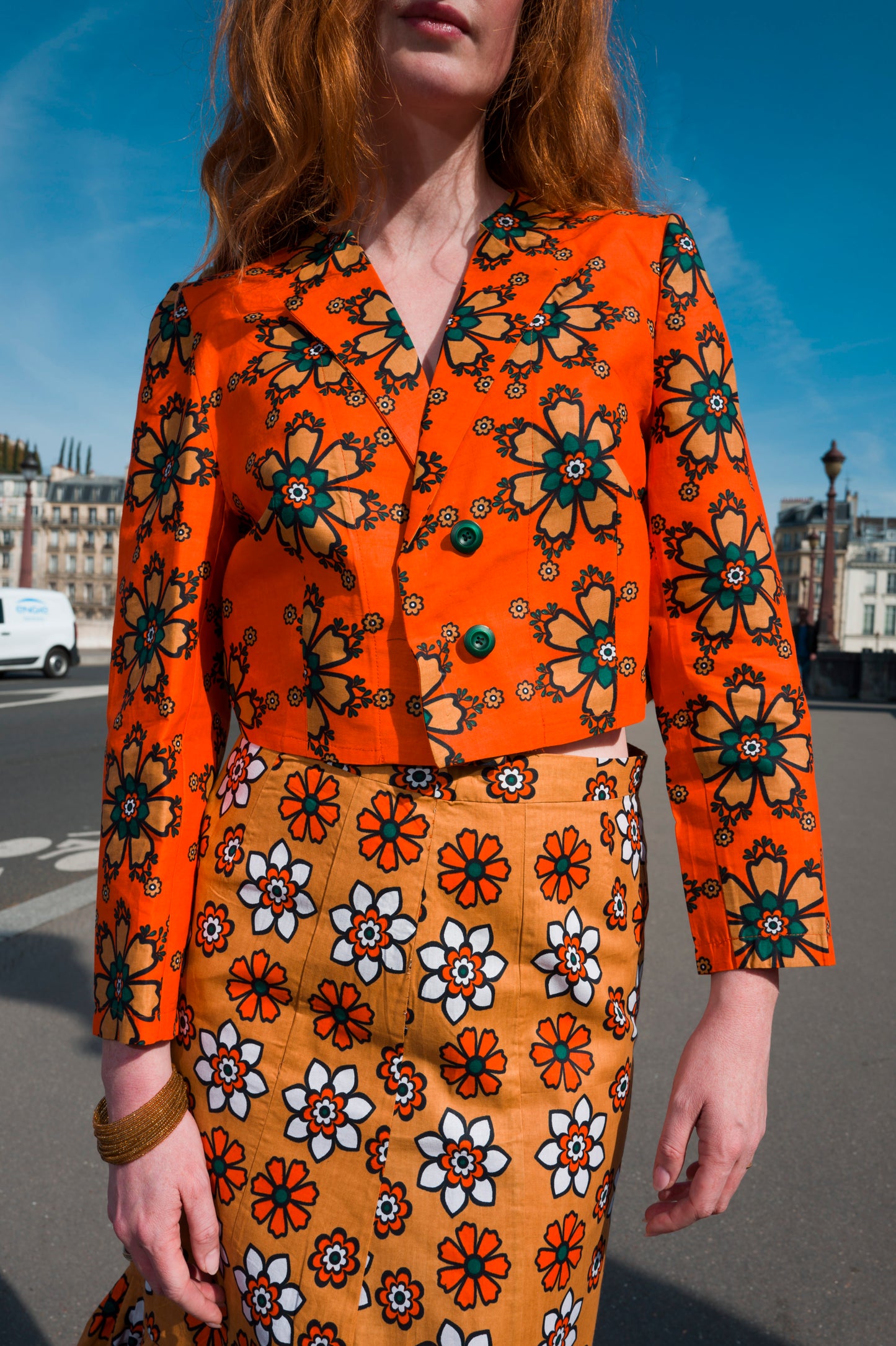 Daima, stylish jacket and mid long skirt